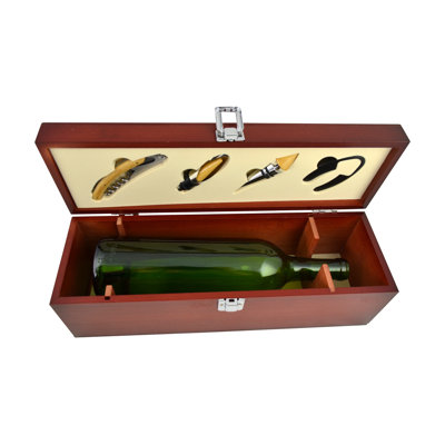 14" Cherry Wood Wine Box w Accessories