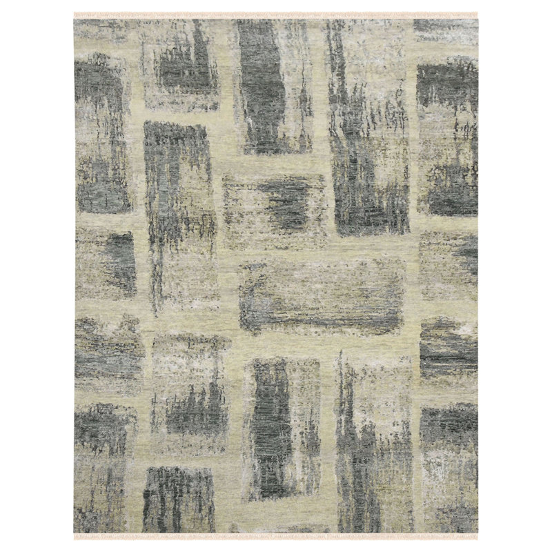 Gray Hand-Knotted Wool Viscose Abstract Accent Rug 2'x3'
