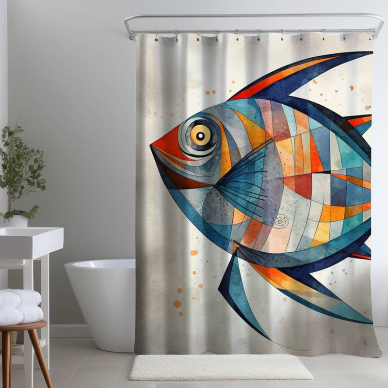 Shower Curtain AN524 – Polyester Shower Curtain, Dye Sublimation Print, 71" W × 74" L