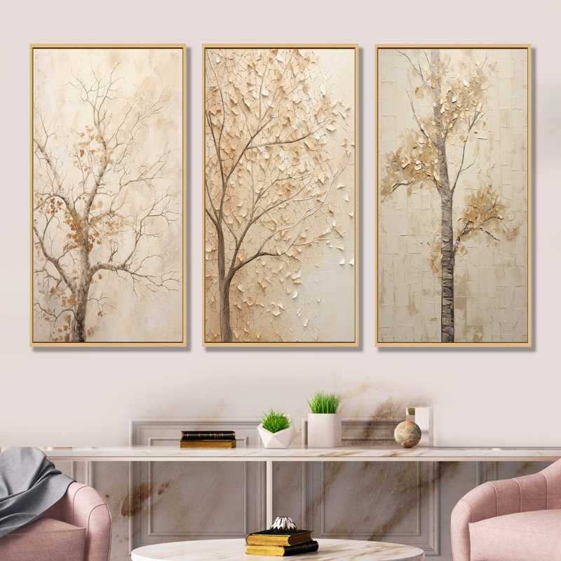 «Minimalisme», arbre d'érable beige solitude, H 40 po x l 60 po, Cadre flottant brun