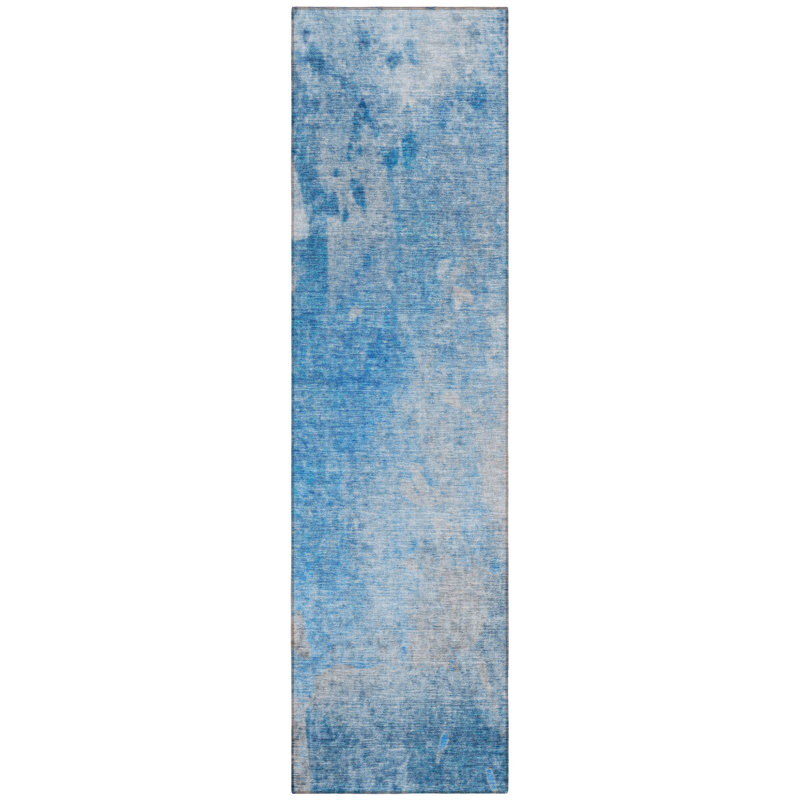 HomeRoots 8' Blue And Gray Abstract Washable Indoor Outdoor Runner Rug