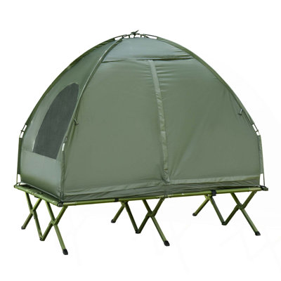 Lit de camp pliable pour 2 personnes avec tente, couvre-lit et matelas gonflable épais Outsunny