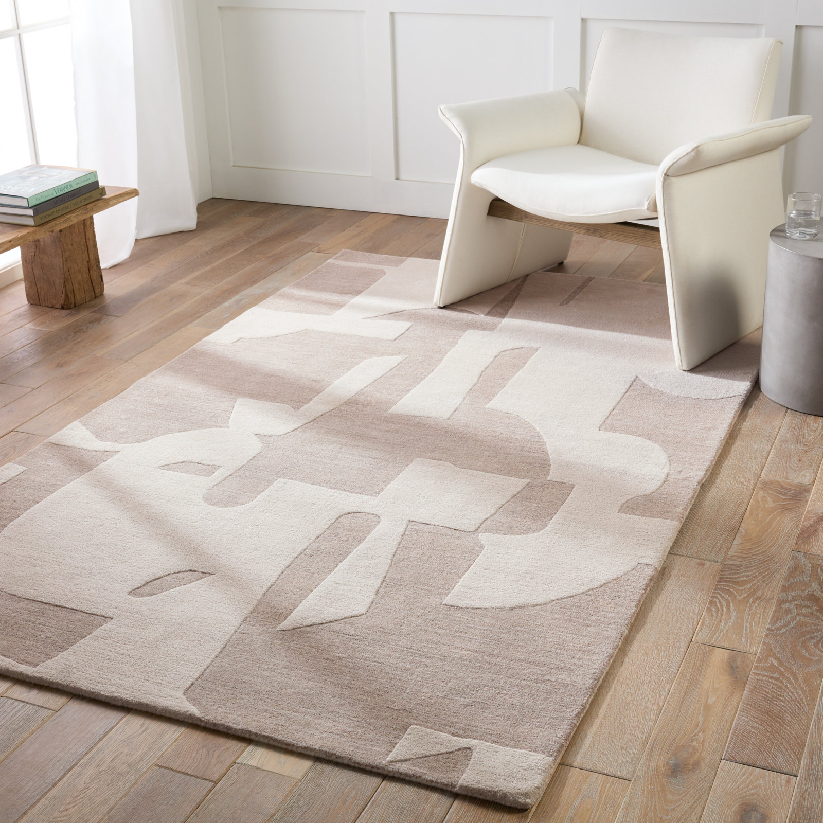 Handmade Abstract Taupe/ Cream Area Rug, Rectangle 5' x 8'
