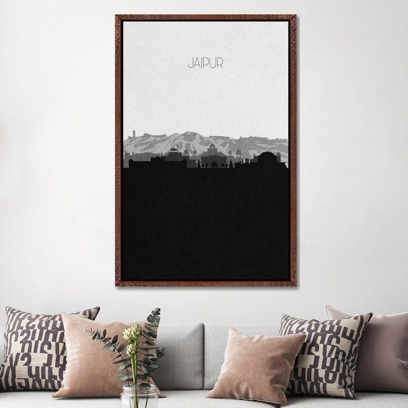 Jaipur, India City Skyline by Ayse Deniz Akerman - Print on Canvas, 152.5 cm H x 101.5 cm W, Brown Framed Canvas