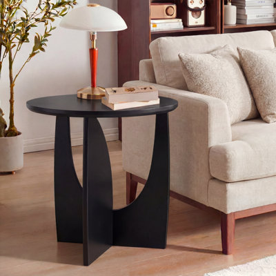 Round End Table, Solid Rubberwood Small Coffee Tables For Living Room, Mid Century Modern End Table For Bedroom, Walnut Color, 19.7''d X 19.7''h