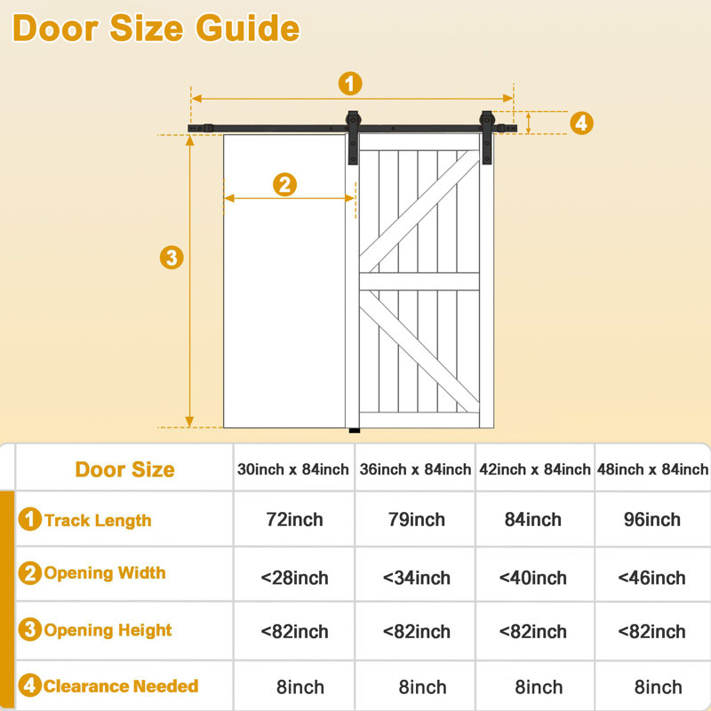 Porte de grange coulissante moderne de 84 po de hauteur | Surface apprêtable à peindre | Porte de garde-robe avec ensembles d'installation