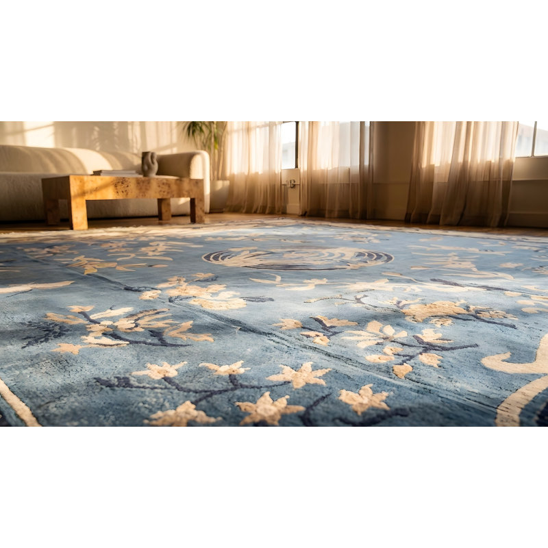 Tapis gris clair de grande taille à motif de bandes chinoises