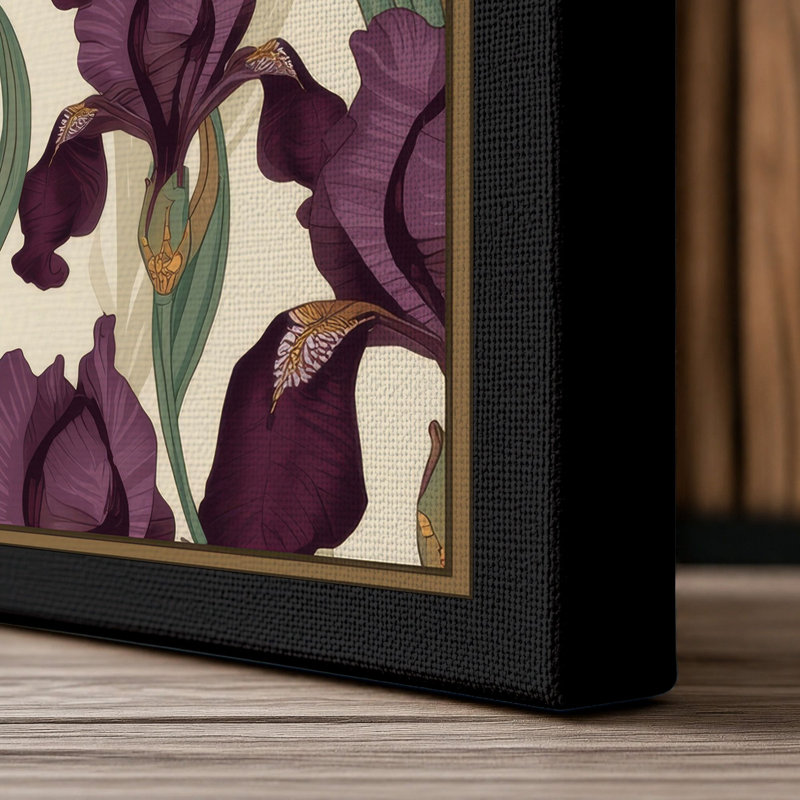 Iris Garden Pattern Botanical - Wrapped Canvas, 24x16 - 61.0 x 40.6 cm, Black Border