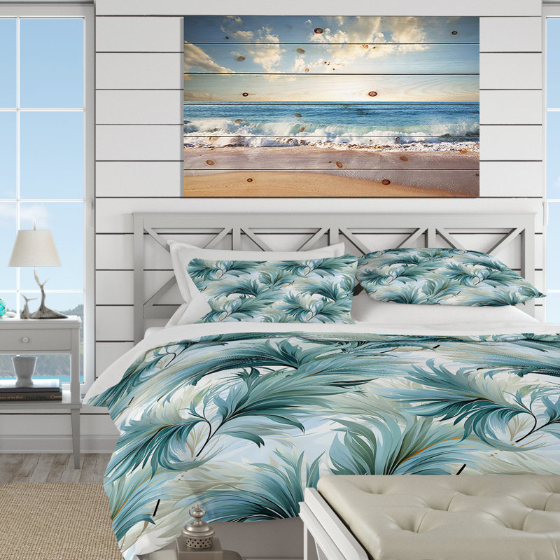 Oceanic Dreamscape Blue Tropical Floral Twin Duvet Cover Set