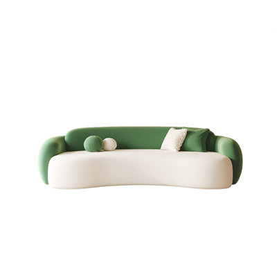 70.87"Curved white-and-green two-tone matte velvet sofa