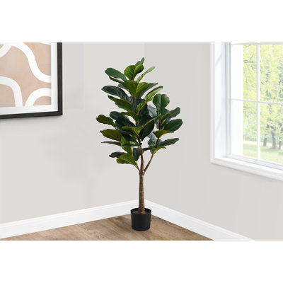 Artificial Plant, 47" Tall, Fiddle Tree, Indoor, Faux, Fake, Floor, Greenery, Potted, Real Touch, Decorative, Green Leaves, Pot