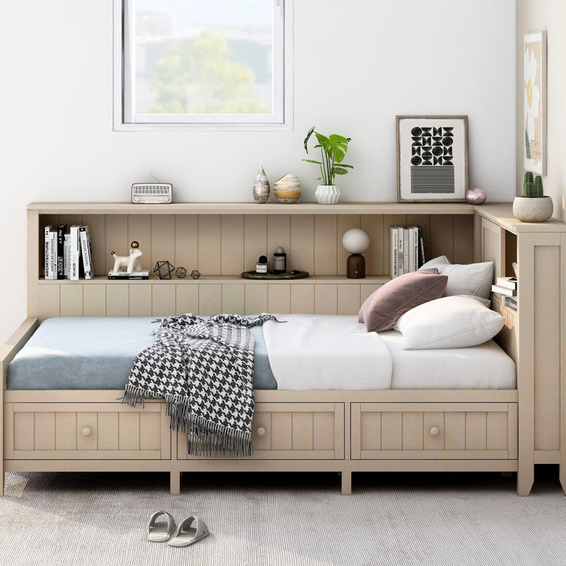 Style Twin Daybed With 3 Drawers And Storage, Antique White Milk, , No Box Spring Wood Milk Color,, Twin