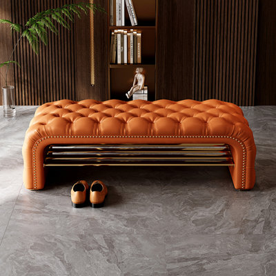 Banc de rangement en cuir orange pour la chambre et le vestibule