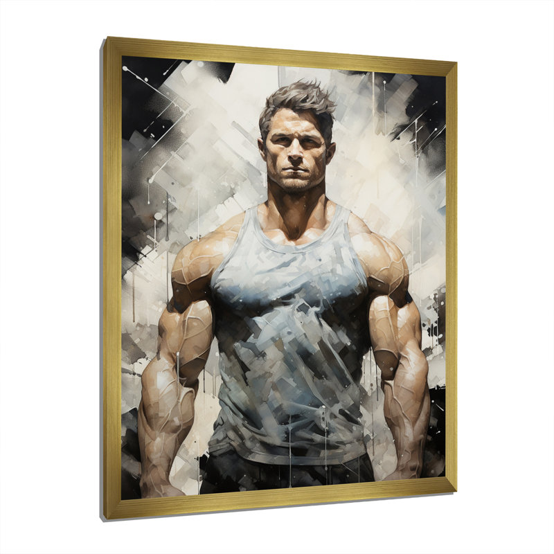 Tristyn - Musculation physique ciselée sur toile, H 44 po x l 34 po x P 1,5 po, Encadrement doré