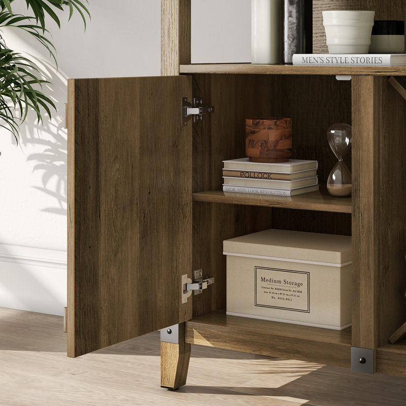 Stuart 37" Wide Sideboard Buffet Cabinet with X-framed Cubby for Home Bar, Brown