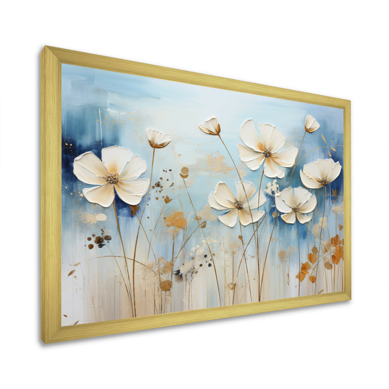 Collage de prairie sur toile, Cadre doré simple, H 24 po x l 32 po x P 1 po