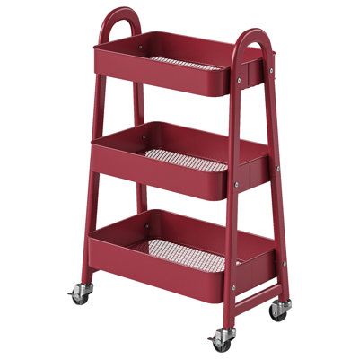 3-Tier Rolling Utility Cart with Locking Wheels, Metal Storage Organizer