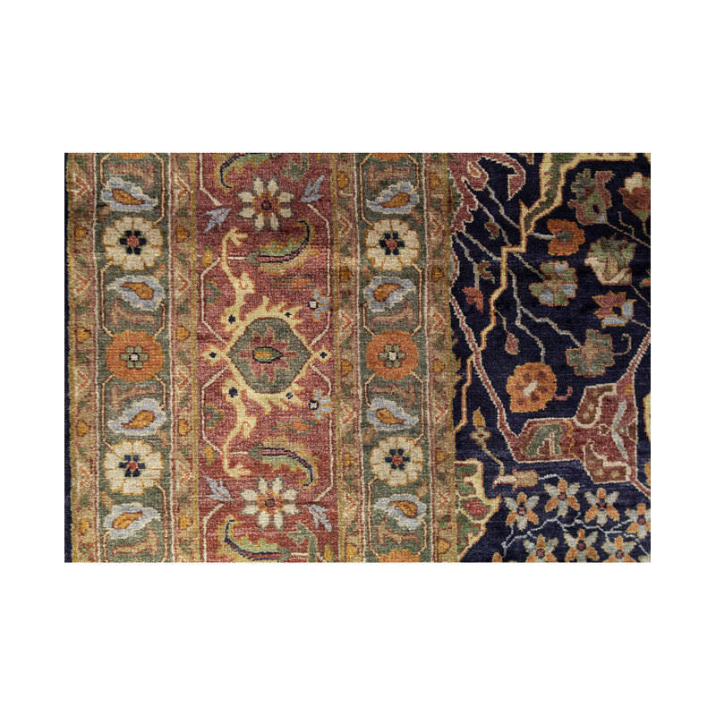 Tapis rose / brun / bleu noué à la main de haute qualité