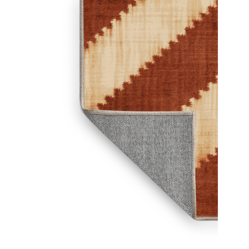 Machine Washable Carlstadt Global Inspired Ikat Rug in Brown – Beige Binding, 8' Square
