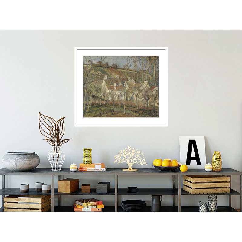 Toit rouge au coin d'un village d'hiver par Camille Pissarro - Impression Giclée sur cadre, H 33,5 po x l 39,33 po