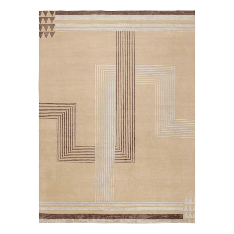 Hand Knotted Geometric Area Rug, Rectangle 10' x 14'