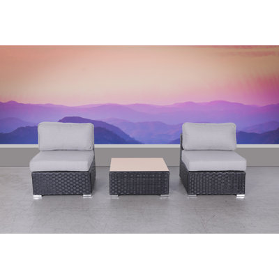 Ensemble de conversation pour 2 personnes avec coussins Demarest Wicker