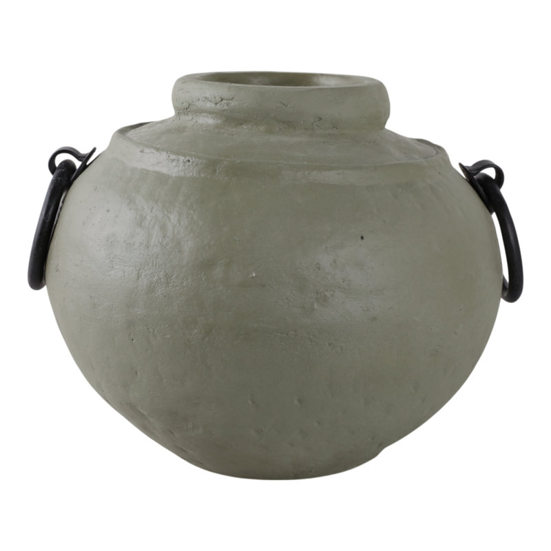 Pottery And Ecomix Vase With Handles Boho Style Decorative Modern Accent Vessel For Versatile Display, Green