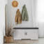 Banc de rangement à 2 niveaux, banc à chaussures de 39,4 po de largeur avec coussin de siège rembourré, banc d'entrée avec 2 portes de grange et tablette réglable, blanc-129191504