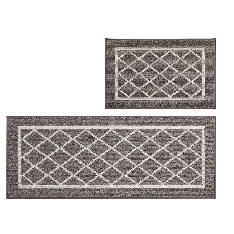 2 Pieces Non Slip Kitchen Mats for Floor,Kitchen Rugs with TPR Backing,50X76cm+50X122cm,Brown, Brown