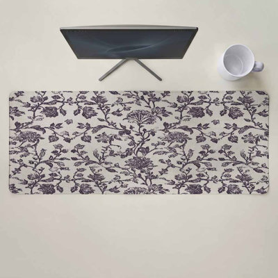 Tapis de souris fleuri printanier pour clavier et souris, style champêtre gris-bleu, avec base antidérapante. Grand format (40 x 80 cm) et motif floral champêtre. Parfait pour le jeu, le bureau ou la maison. Comprend une tasse blanche.