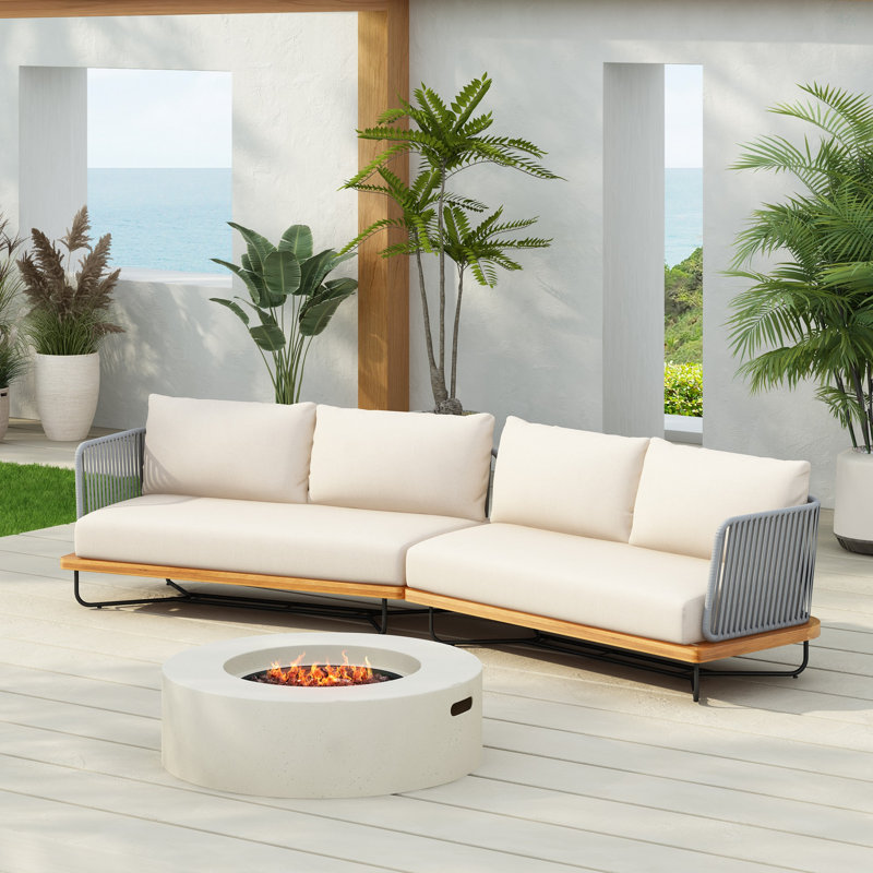 Ensemble de canapé modulaire d'extérieur en bois d'acacia tissé avec corde