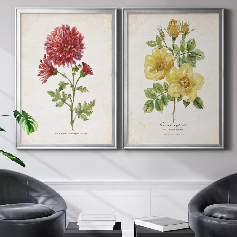 «Botanical III», ensemble de 2 reproductions d'impressions, Toile encadrée argentée, Pas de tapis