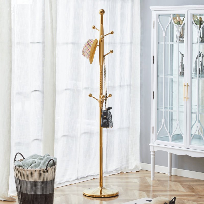 Portemanteau en acier inoxydable 72 po - Supports en bois massif et conception amovible, Doré