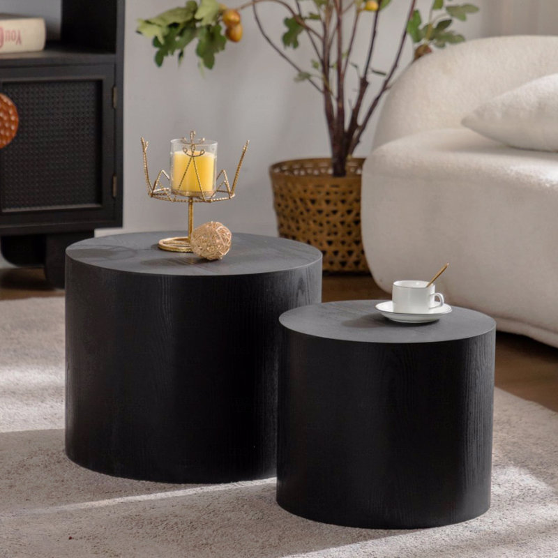 Ensemble de tables basses Modern Modern (2), tables d'appoint rondes en bois pour le salon, la chambre à coucher et le bureau - Finition noir mat | Idée de cadeau