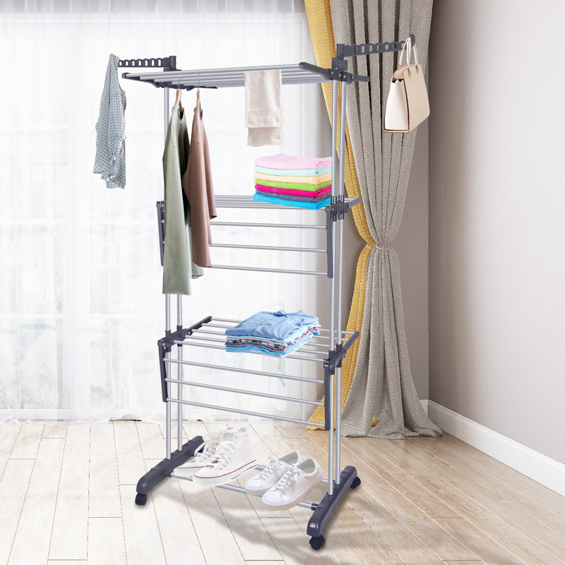 Stainless Steel Foldable Rolling Drying Rack, Black