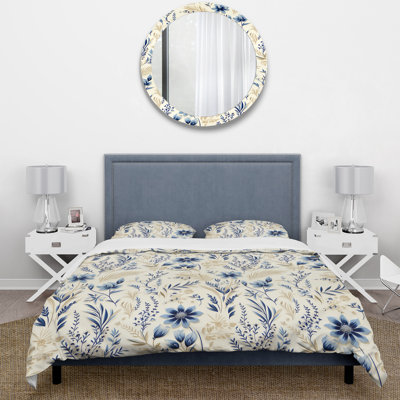 Ensemble de housse de couette floral - motif de fleurs neutres côtières
