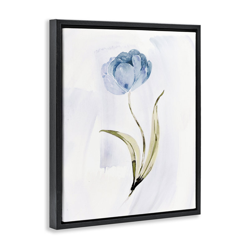Single Blue Flower Blossom, Jet Black Floater Frame, 21" H x 17" W