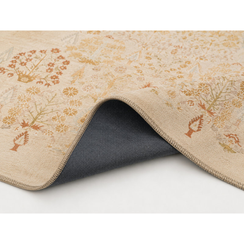 Nature Themed Traditional Woven Based Washable Carpet, Rectangle 3'4" x 5'