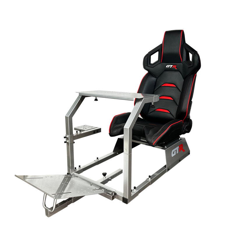 GTR Simulator Reclining Ergonomic Synthetic Leather PC and Racing Game Chair with Footrest, Silver