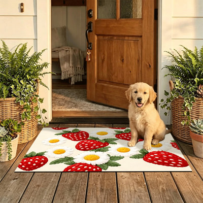  Tapis d'intérieur antidérapant pour porte d'extérieur 24 po x 36 po Daisy Strawberry