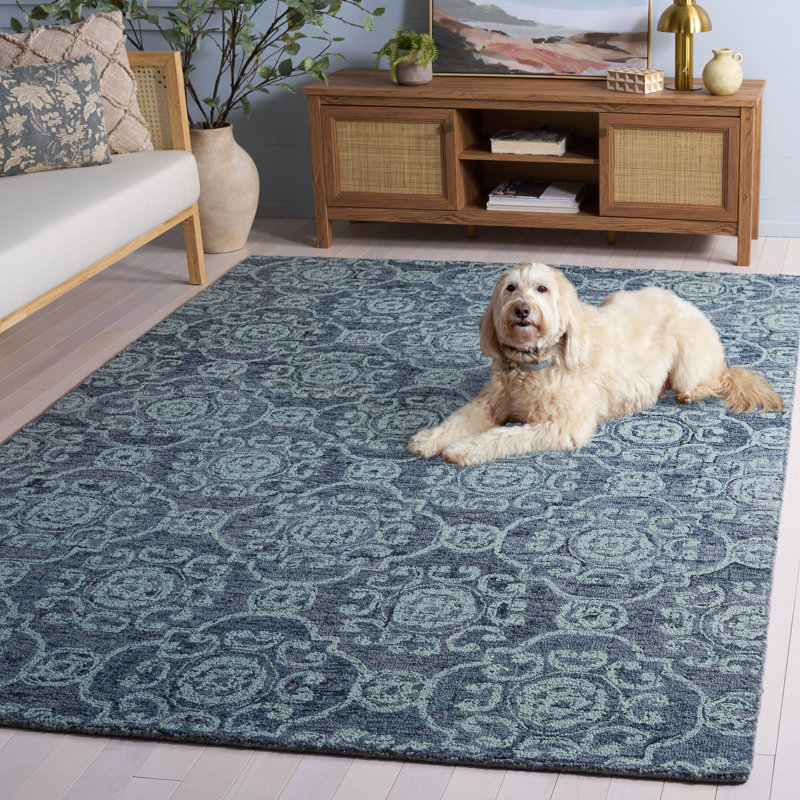 Sulema Hand Tufted Wool Damask Rug, Rectangle 5' x 8'