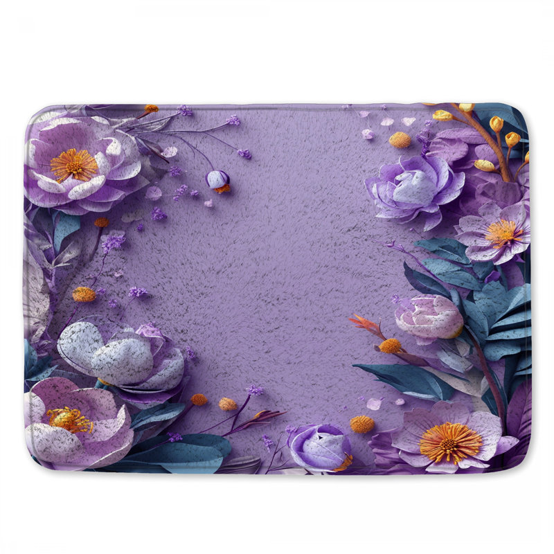 Tapis de bain mauve à motif floral, 34in W x 21in L
