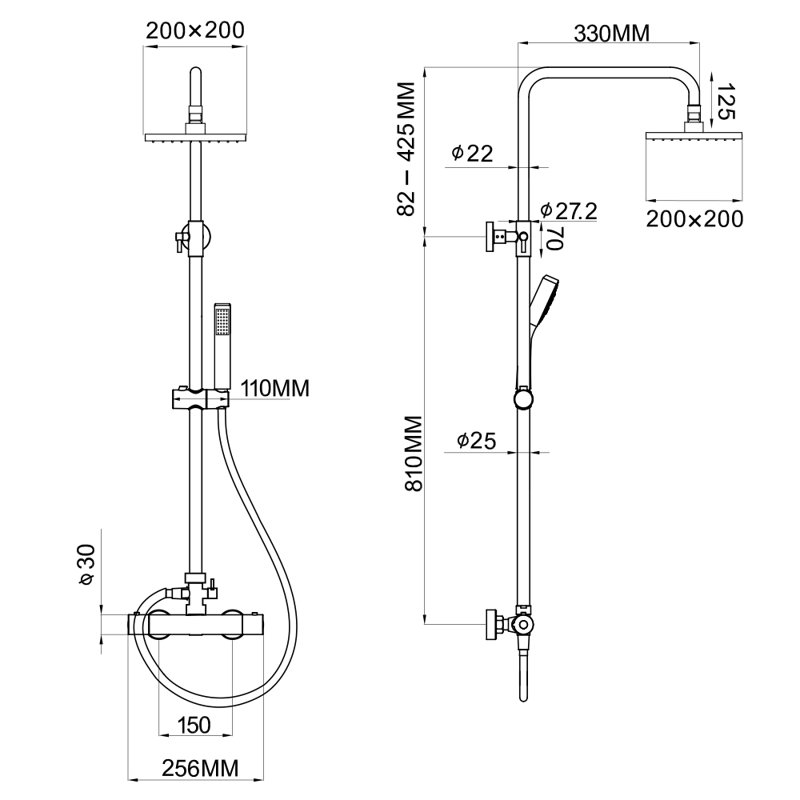 Leger Thermostatic Shower with Adjustable Shower Head