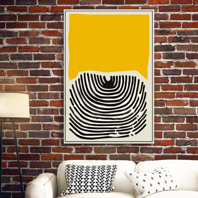 IDÉE4WALL, reproduction d'art sur toile encadrée, blocs de couleur jaune et empreintes digitales, motifs géométriques, illustrations, art moderne, chic, relax / calme ultra pour le salon, la chambre à coucher, le bureau