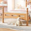 Lit plateforme simple avec tête de lit chic, structure de lit en bois massif avec support à lattes, aucun sommier tapissier requis et conception basse à terre, naturel-131994000-131994001