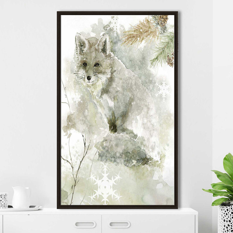 Winter Lodge Fox par - Peinture, Cadre flottant espresso, H 43,5 po x l 27,5 po x P 2 po