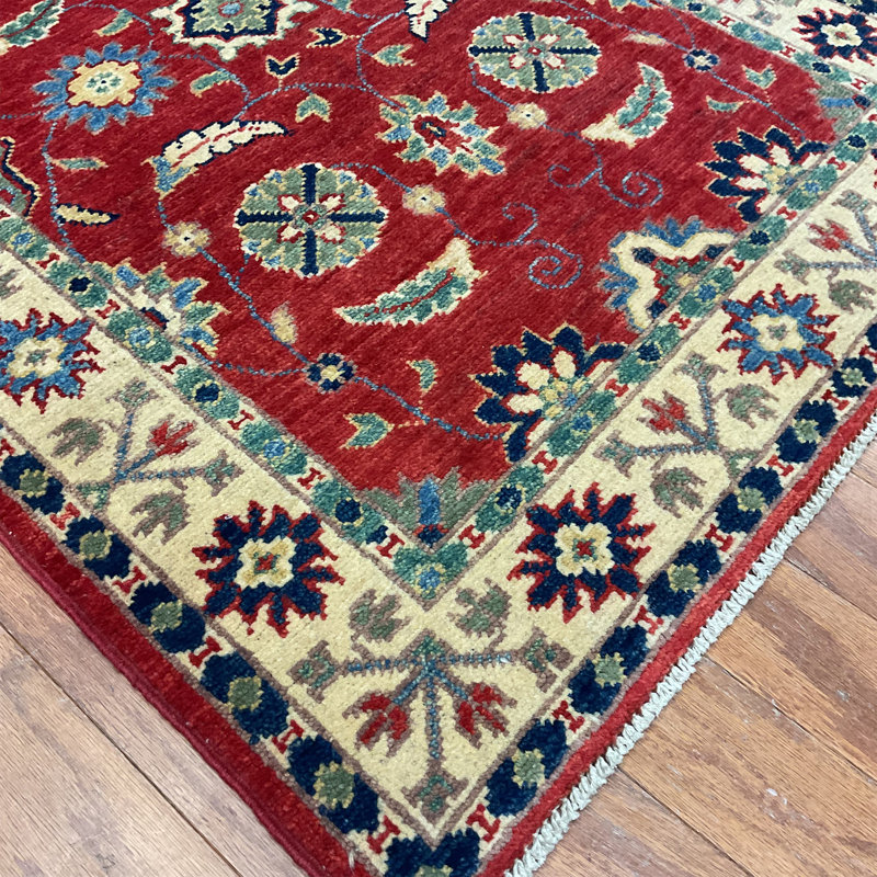 Tapis de couloir unique en laine noué à la main rouge / ivoire 2 pi 8 po x 9 pi 10 po Jevon