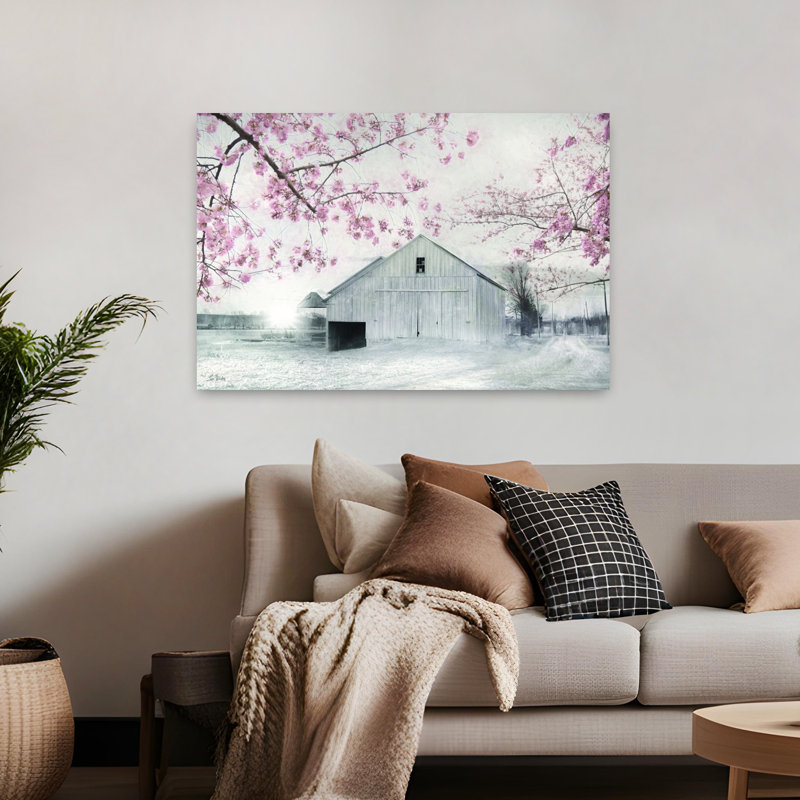 Art contemporain, paysage de cerisier abstrait et romantique, H 32 po x l 48 po