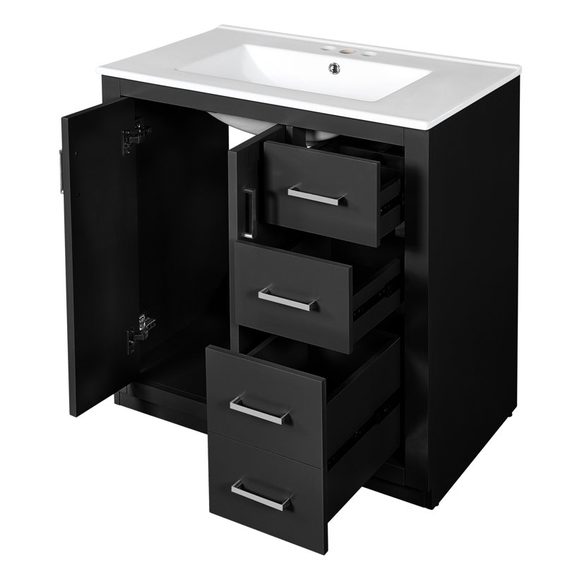 30'' Bathroom Vanity Featuring Solid Wood Frame, Boards, Smooth Drawer Slide, Retro Style, 3 Drawers, Easy To Assemble, Concealed Storage Option For Essentials Toiletries