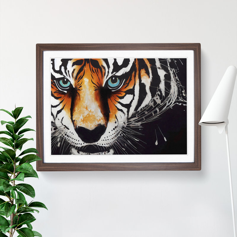XH1022-6697X Painted Tiger 1 Piece Single Picture Frame Wall Art, 34cm H x 46cm W x 2cm D, Walnut